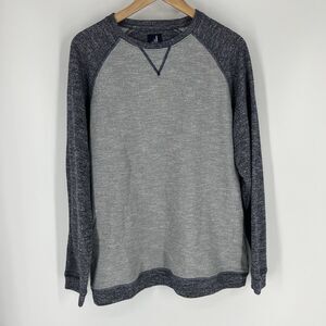 Johnnie O Dan Sweatshirt Size Large Gray Blue Raglan Sleeve Crew Neck Pullover